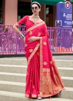 Pure Sattin Hot Pink Festival Wear Weaving Saree